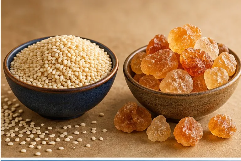 Sesame seeds and gum arabic