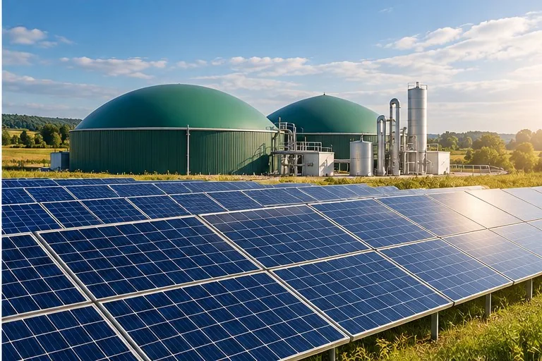 Solar panels and biogas plant